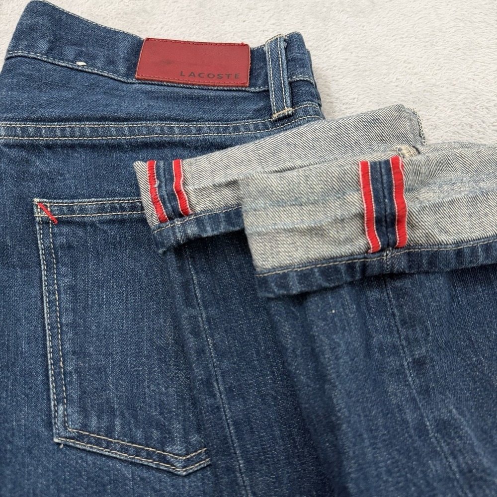 VTG Lacoste Selvedge Jeans Men 32 Dark Indigo Wash Raw Button Fly Denim Italy